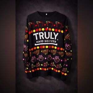 TRULY Black Sweater with Vibrant Patterns
